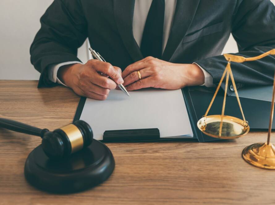 Male lawyer working on a document