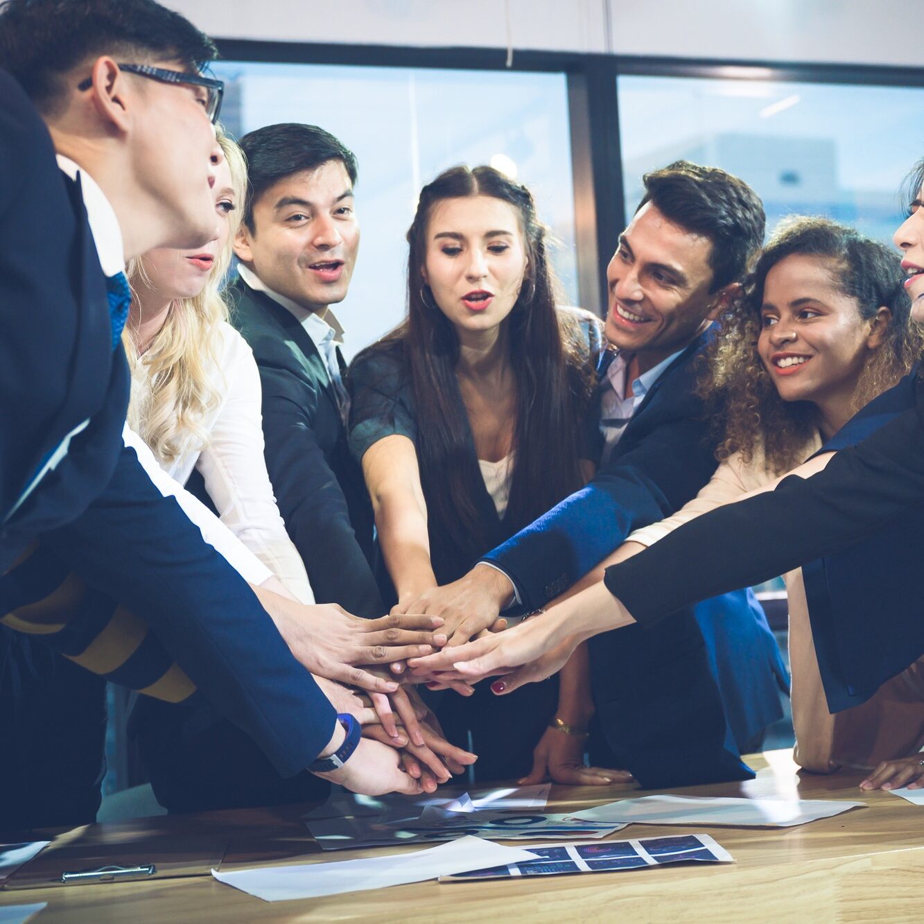 Business cooperation A group of business people showing cooperative relationships